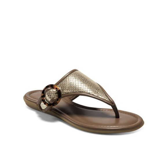 AEROSOLES Womens Gold Spots Print Clarity Slip On Leather Thong Sandals 7 M - Picture 1 of 4